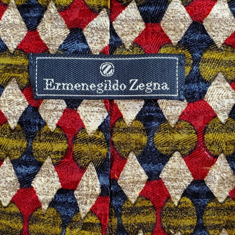 Ermenegildo Zegna Silk Tie Mens One Size Red Blue Gold Geometric Made in Italy - Picture 2 of 7